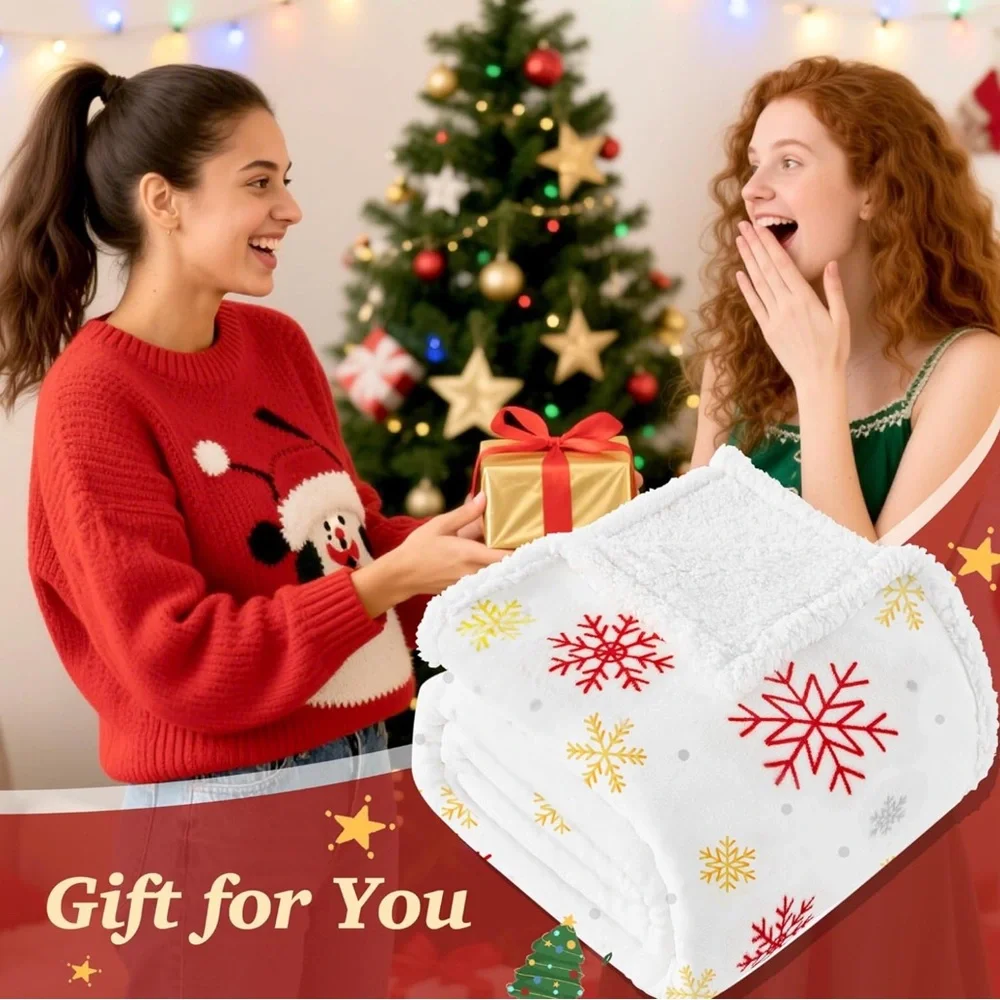 Holiday Snowflake Blanket - Red, Yellow, Gray